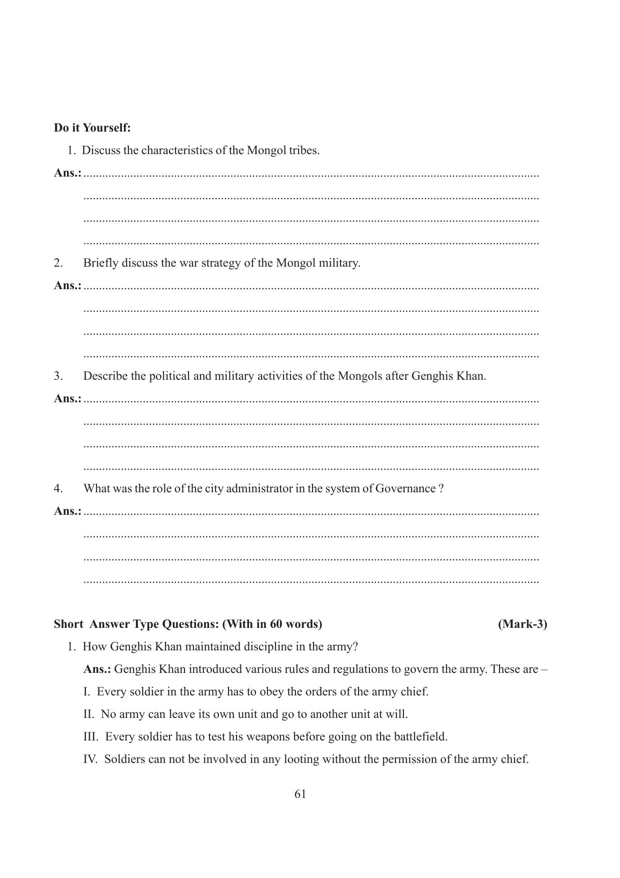 Tripura Board Class 11 History English Version Workbooks - Page 61