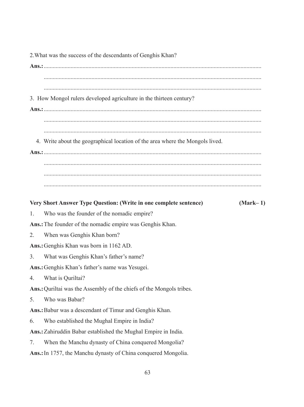 Tripura Board Class 11 History English Version Workbooks - Page 63