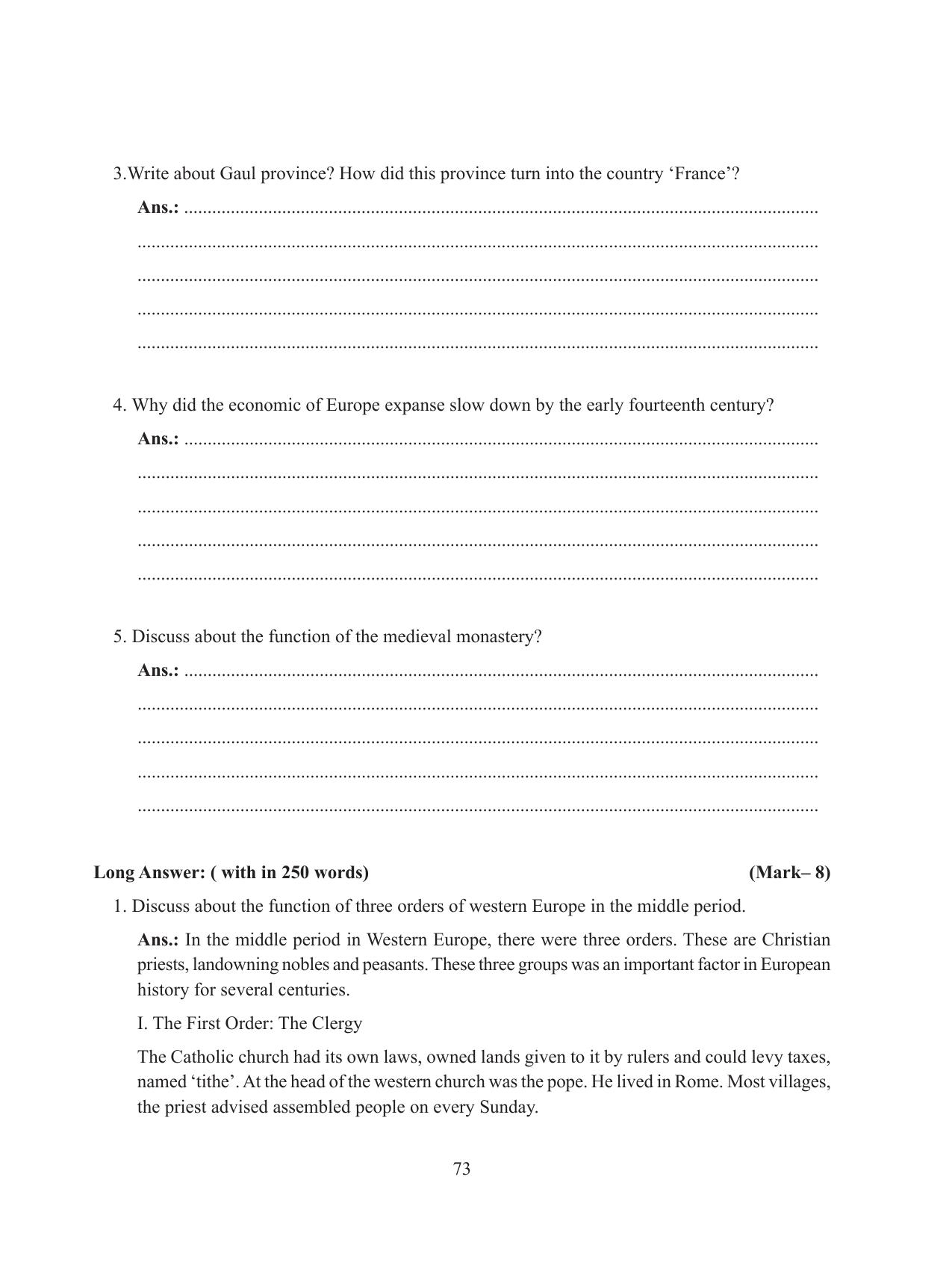 Tripura Board Class 11 History English Version Workbooks - Page 73