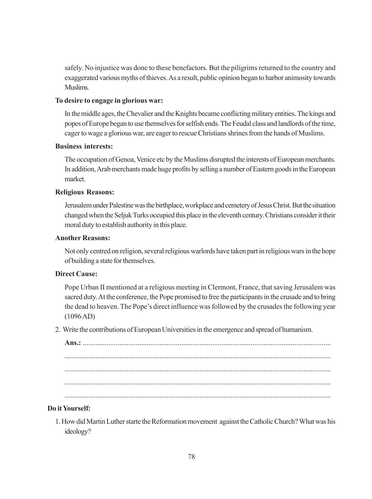 Tripura Board Class 11 History English Version Workbooks - Page 78