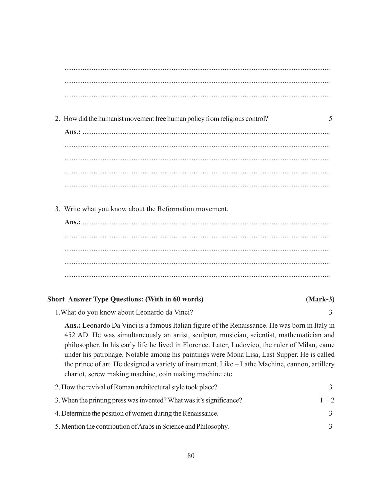 Tripura Board Class 11 History English Version Workbooks - Page 80