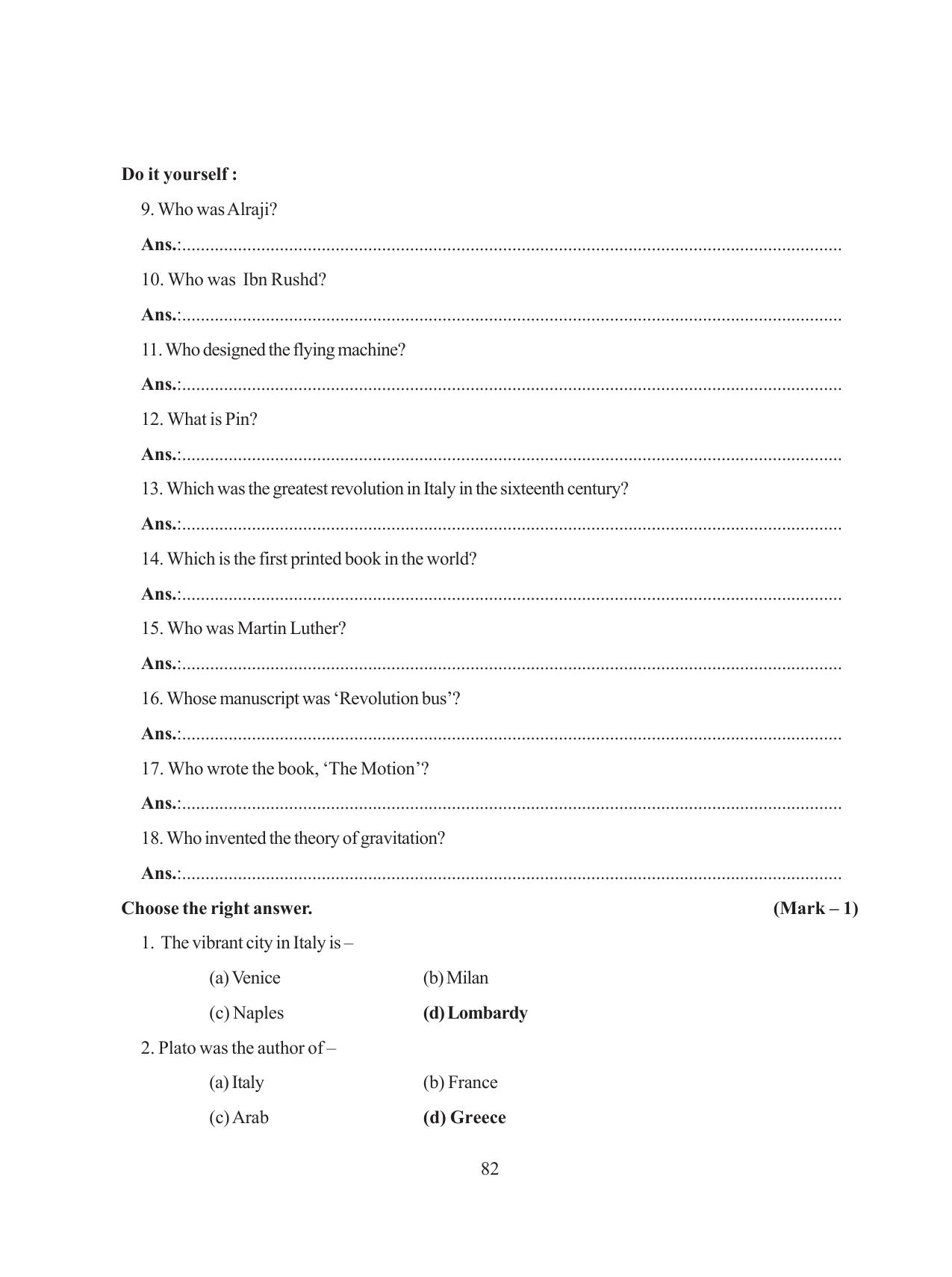 Tripura Board Class 11 History English Version Workbooks - Page 82