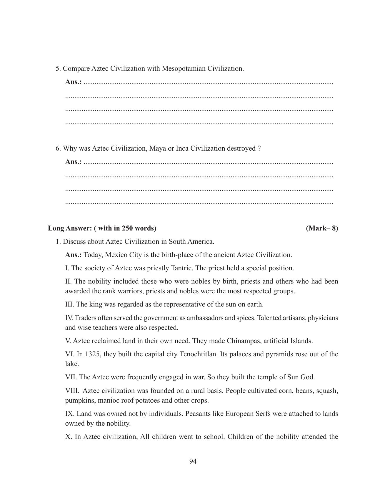 Tripura Board Class 11 History English Version Workbooks - Page 94