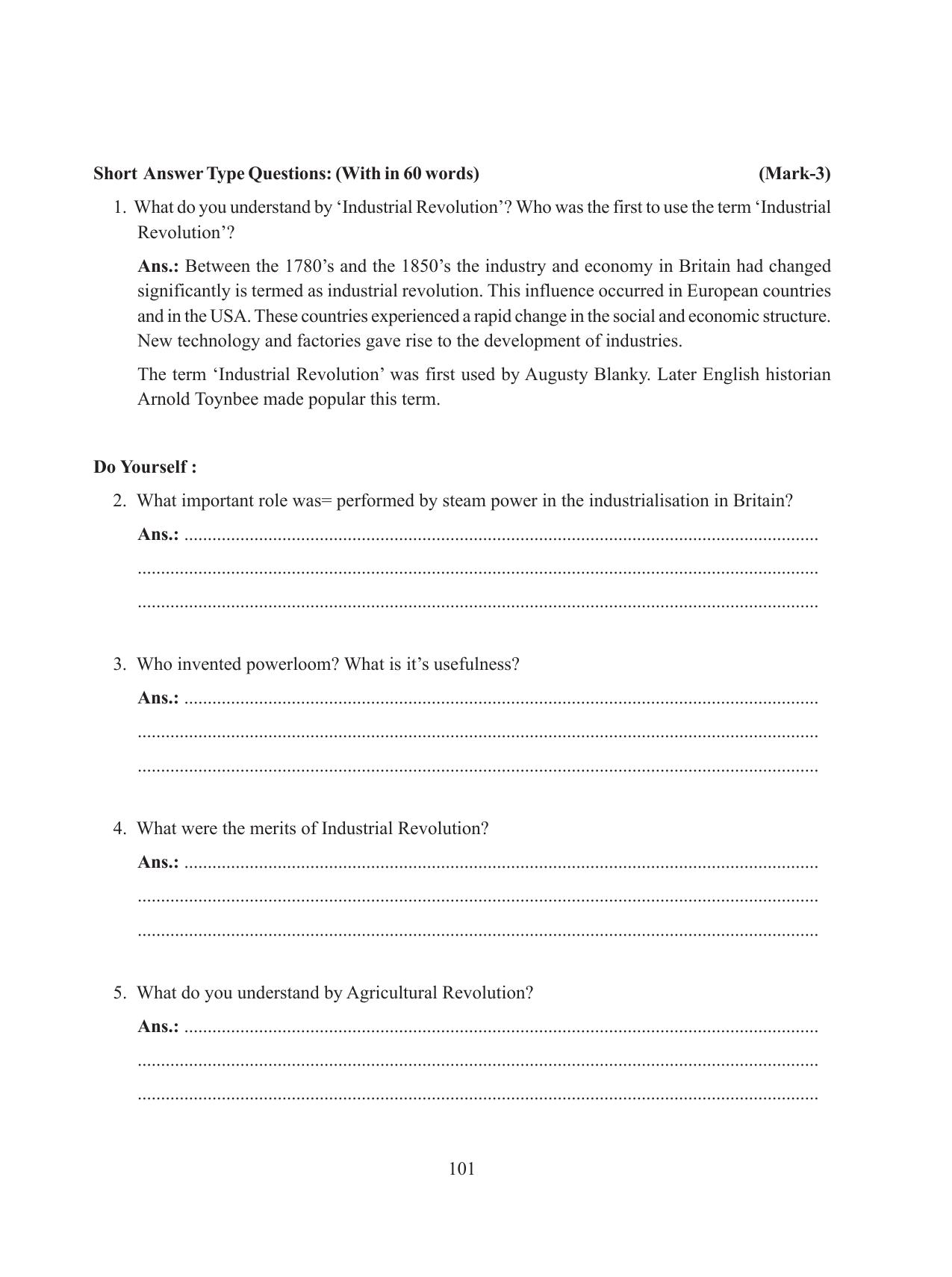 Tripura Board Class 11 History English Version Workbooks - Page 101