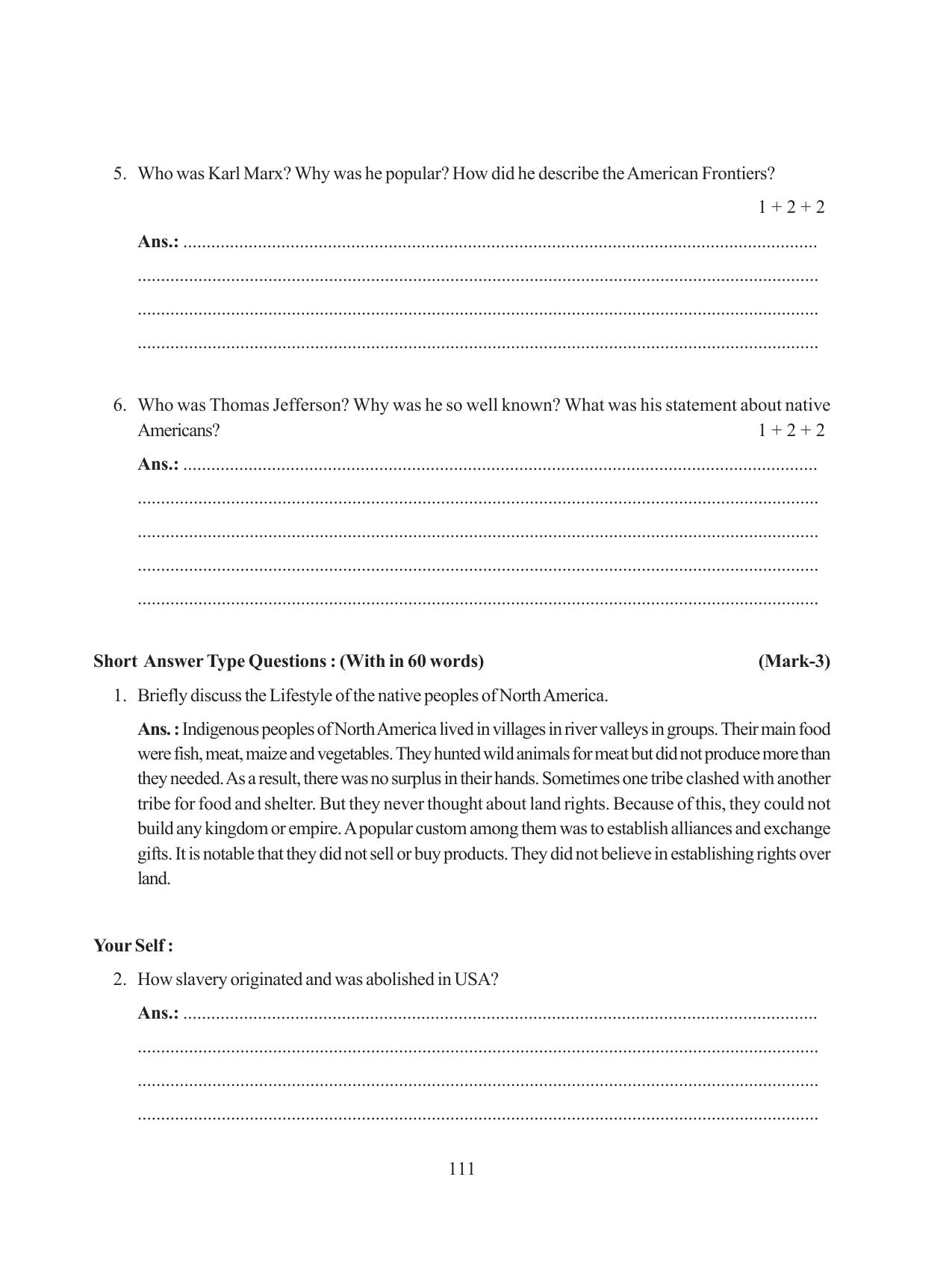 Tripura Board Class 11 History English Version Workbooks - Page 111