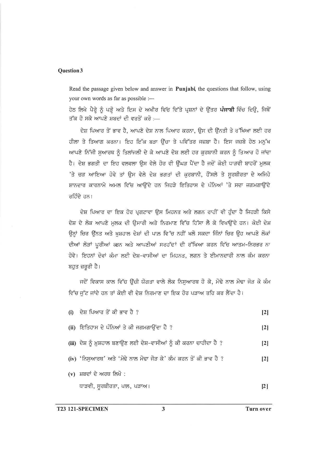 ICSE Class 10 Punjabi Sample Papers 2023 - Page 3