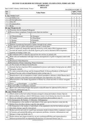 Kerala Plus Two 2020 Botany Model Answer Key