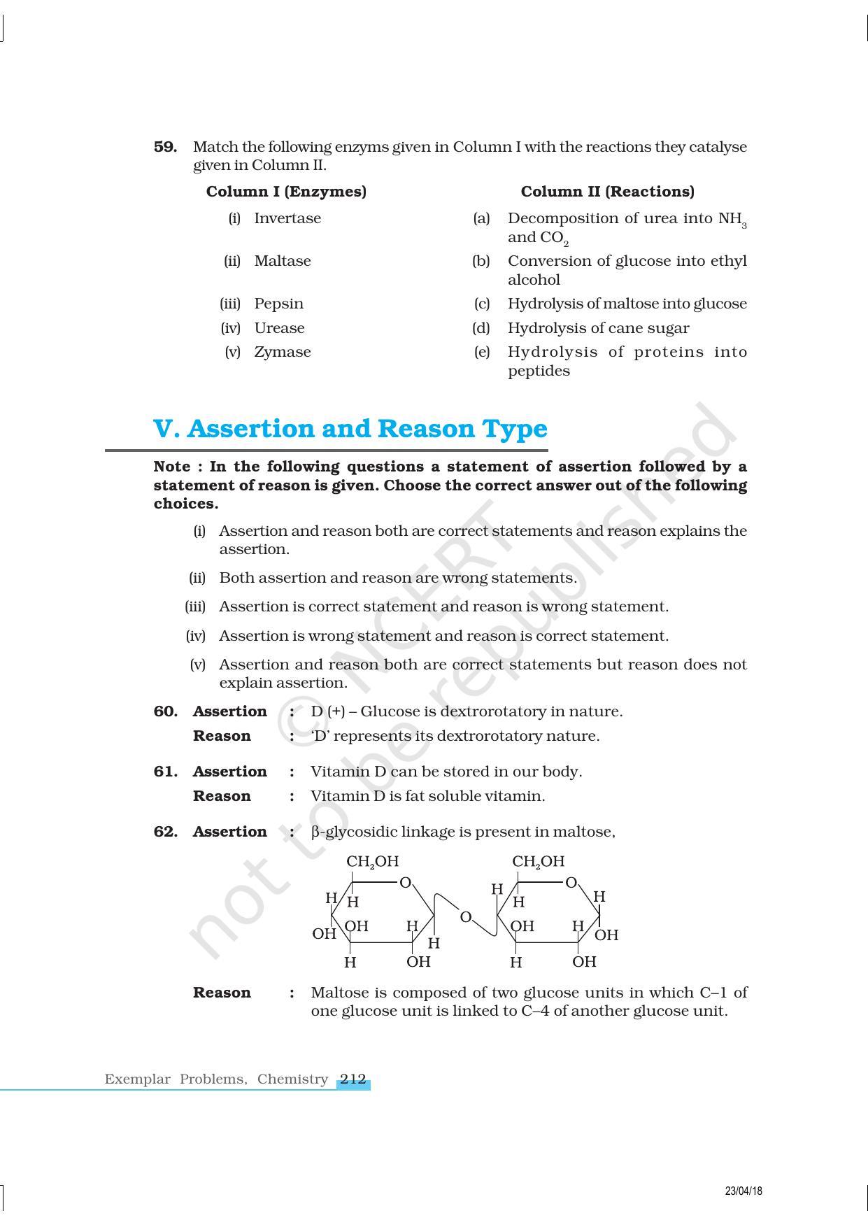 NCERT Exemplar Book For Class 12 Chemistry Chapter 14 Biomolecules