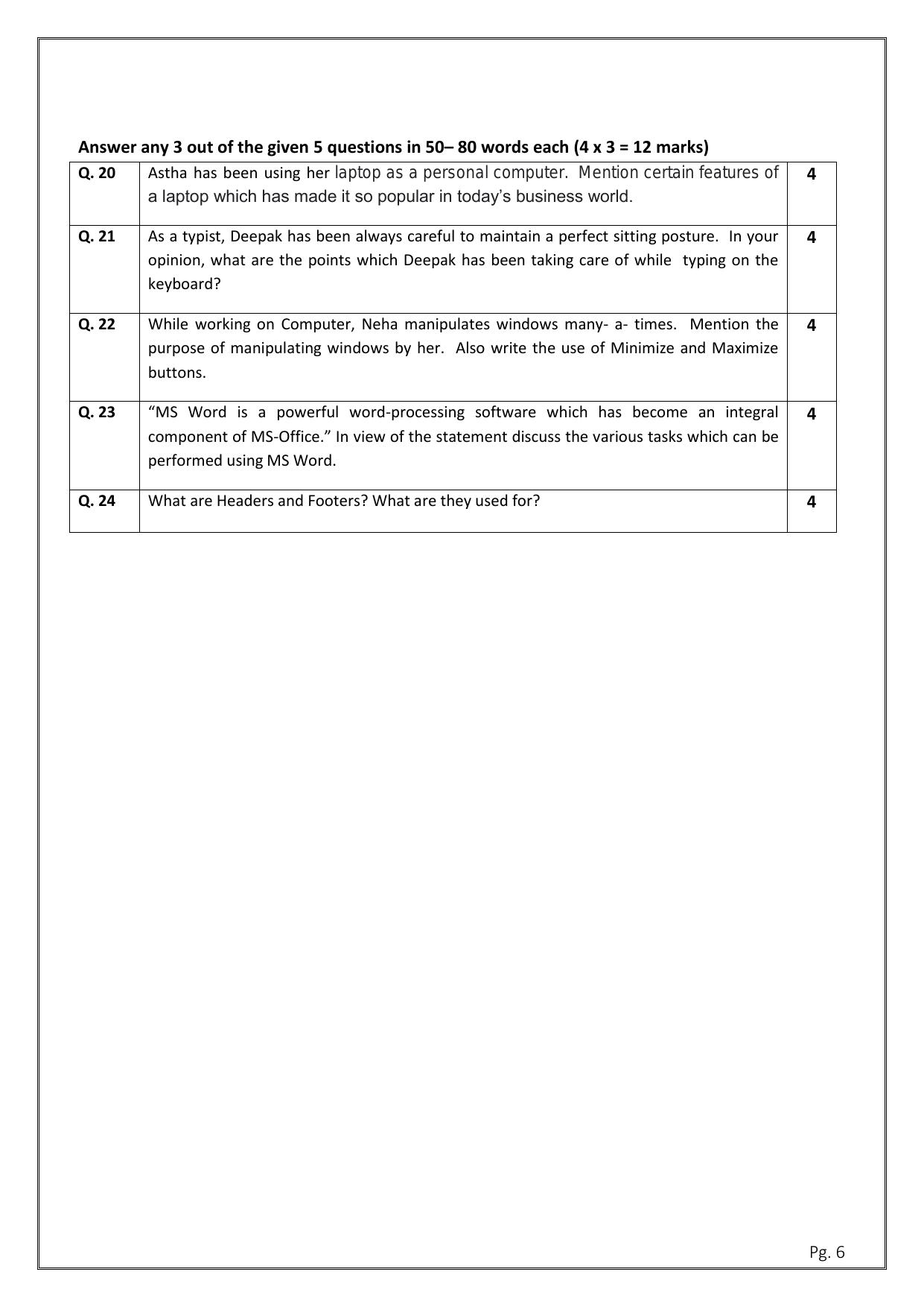 CBSE Class 11 TYPOGRAPHY & COMPUTER APPLICATION 2024 Sample Paper