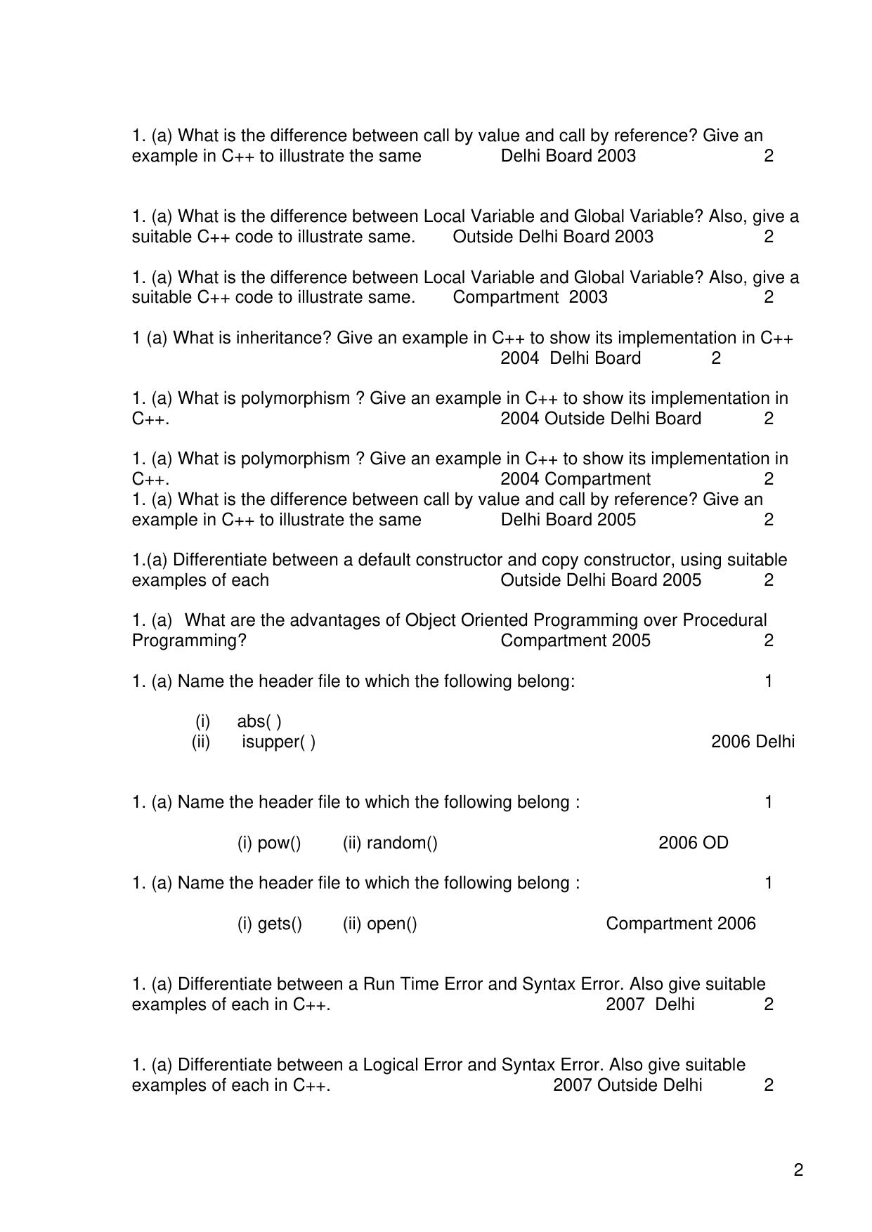 CBSE Worksheets for Class 11 Information Practices Previous year question bank Assignment - Page 2