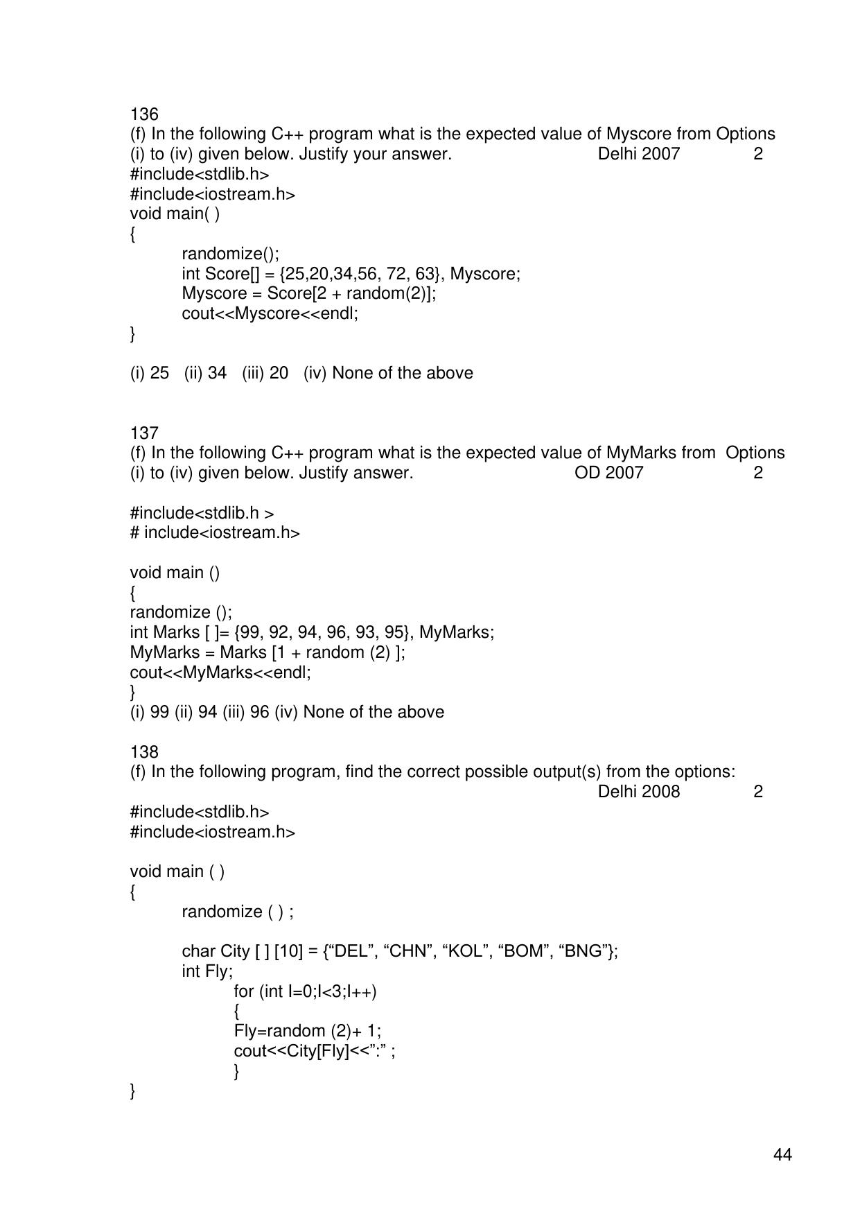 CBSE Worksheets for Class 11 Information Practices Previous year question bank Assignment - Page 44