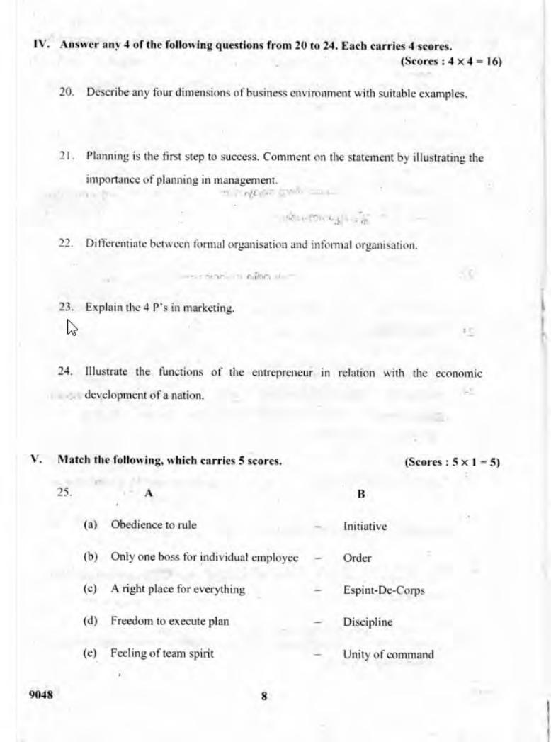 Kerala Plus Two 2018 Business Studies Question Paper - Page 8