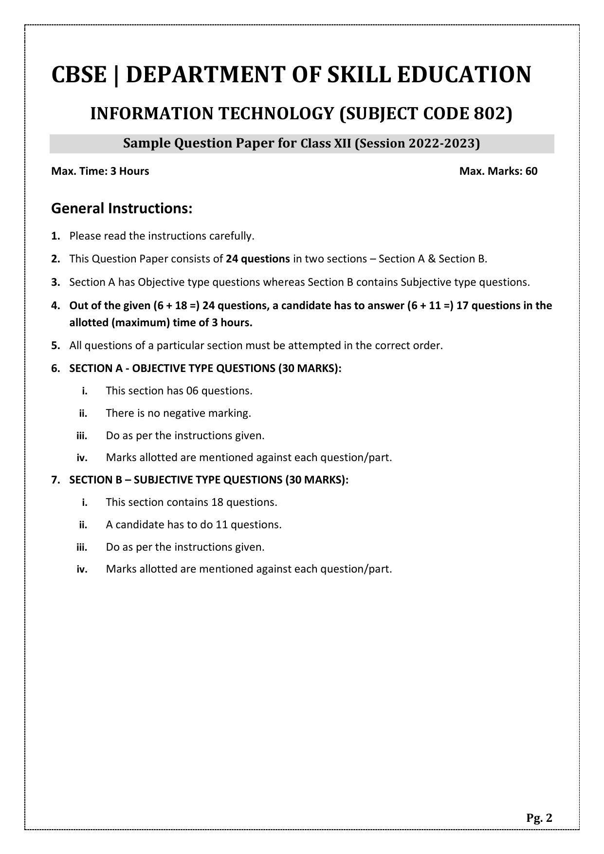 CBSE Class 12 Information Technology Sample Paper - IndCareer Schools