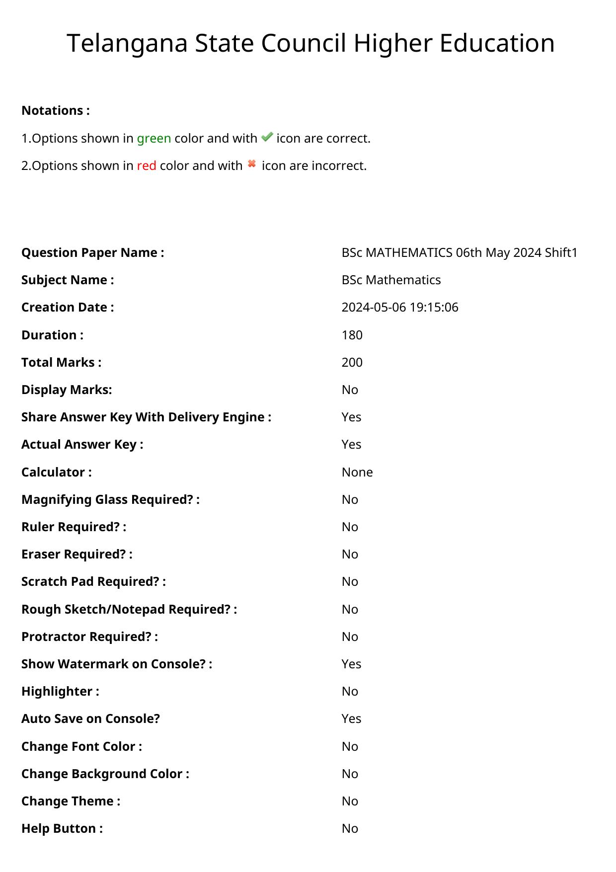 TS ECET 2024: BSM – BSC-MATHEMATICS Master Question Paper With Preliminary Key - Page 1