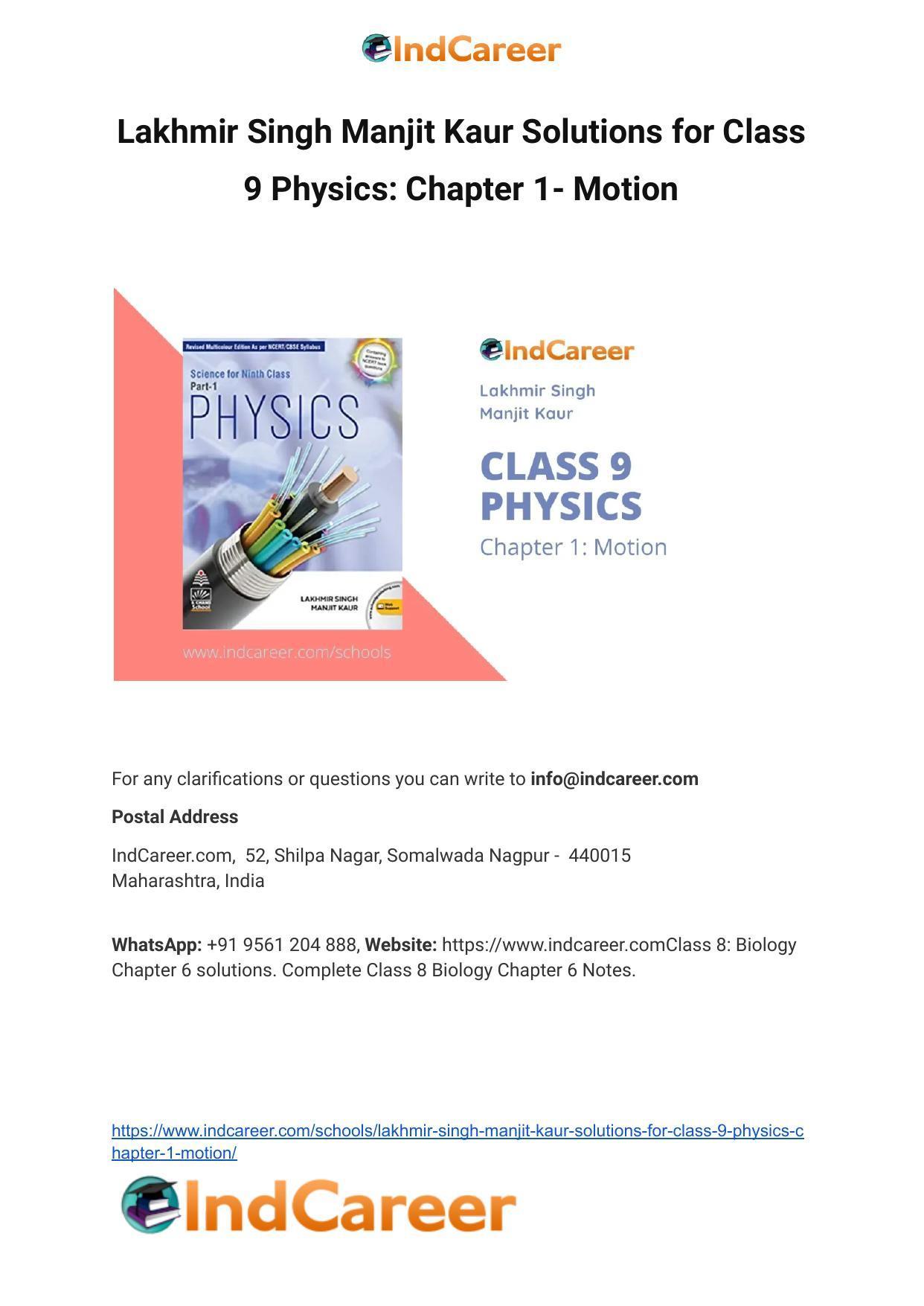 Lakhmir Singh Manjit Kaur Solutions For Class 9 Physics: Chapter 1 ...