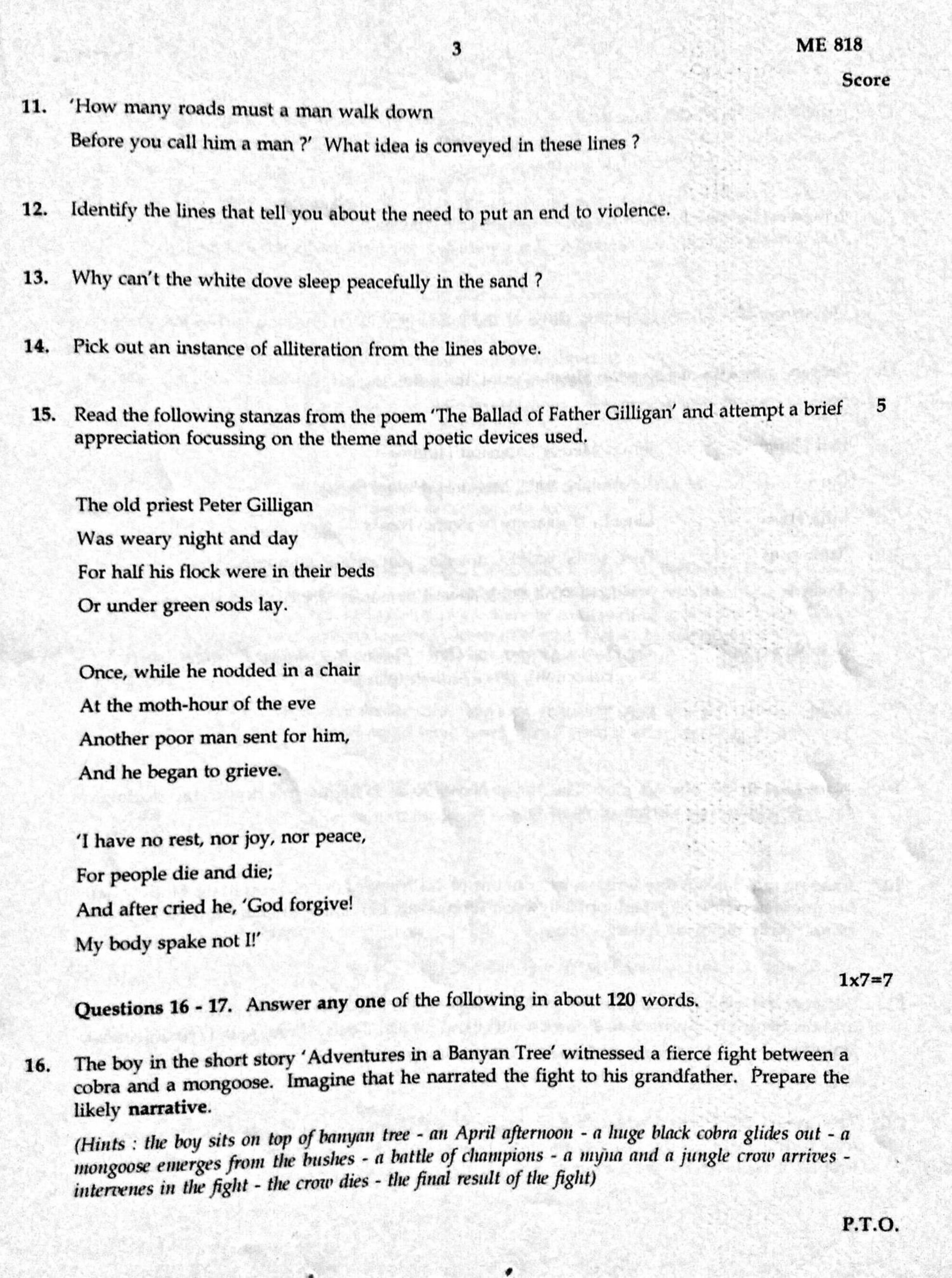 Kerala SSLC 2020 English  Question Pape (Model) - Page 3