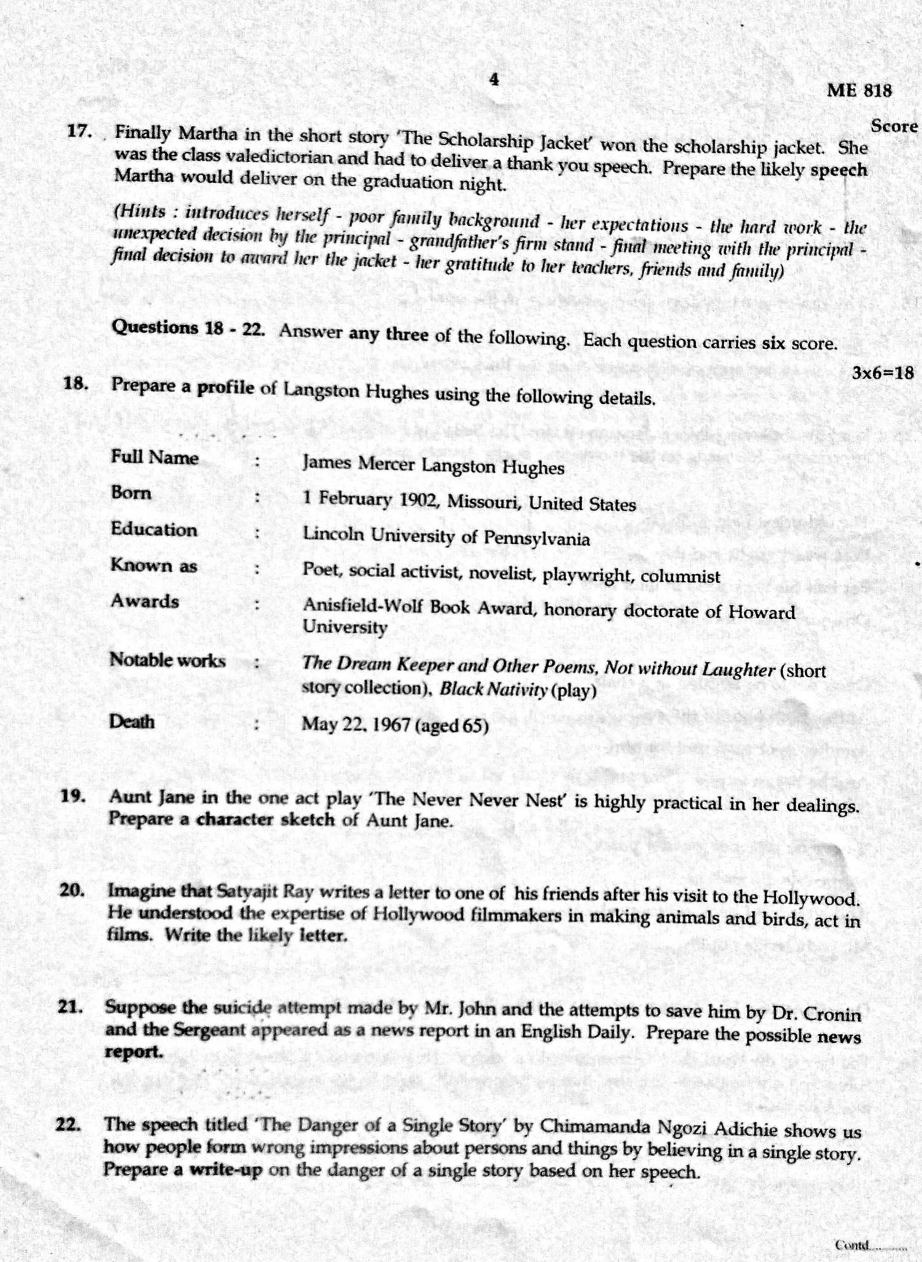Kerala SSLC 2020 English  Question Pape (Model) - Page 4