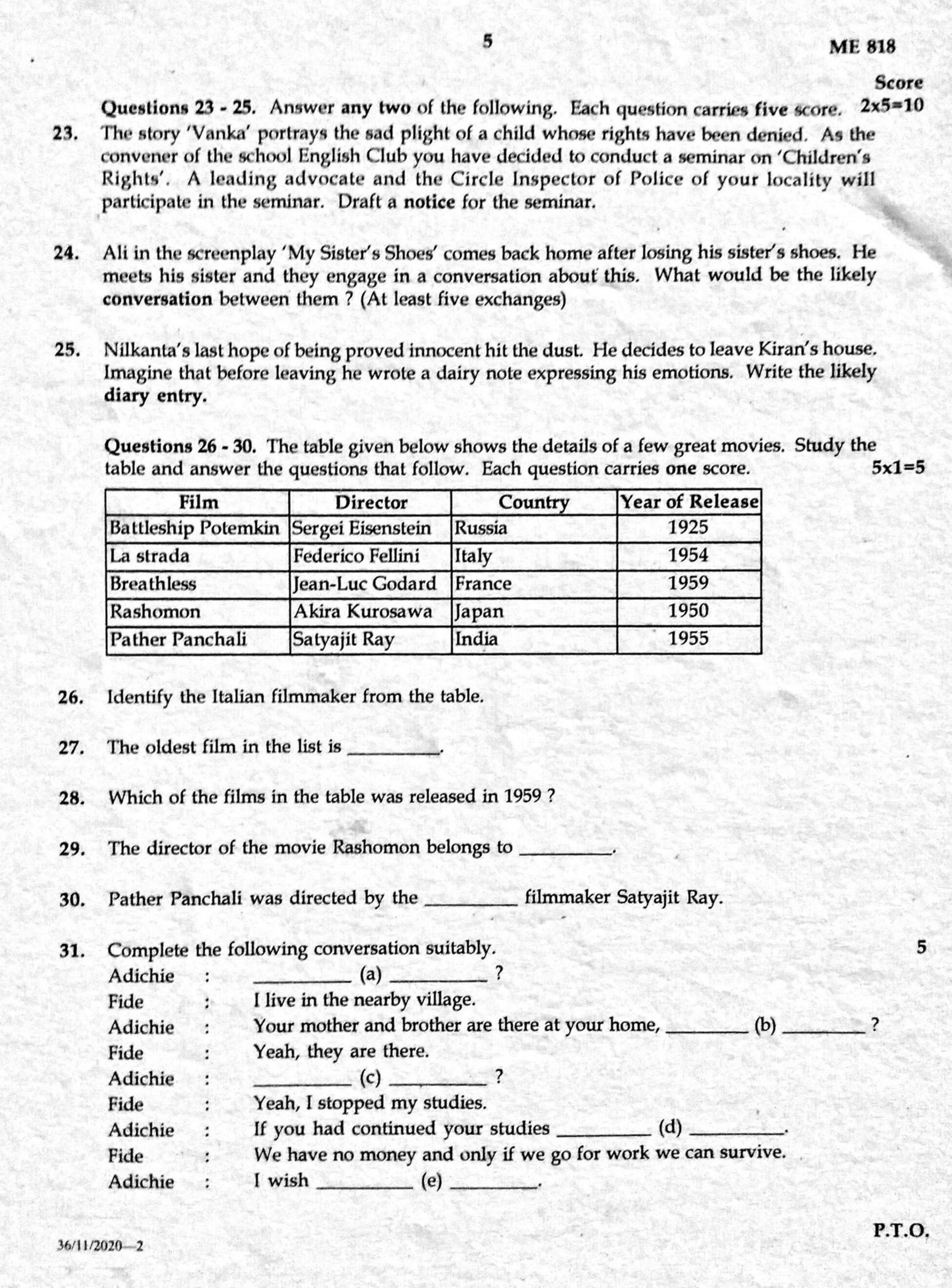 Kerala SSLC 2020 English  Question Pape (Model) - Page 5