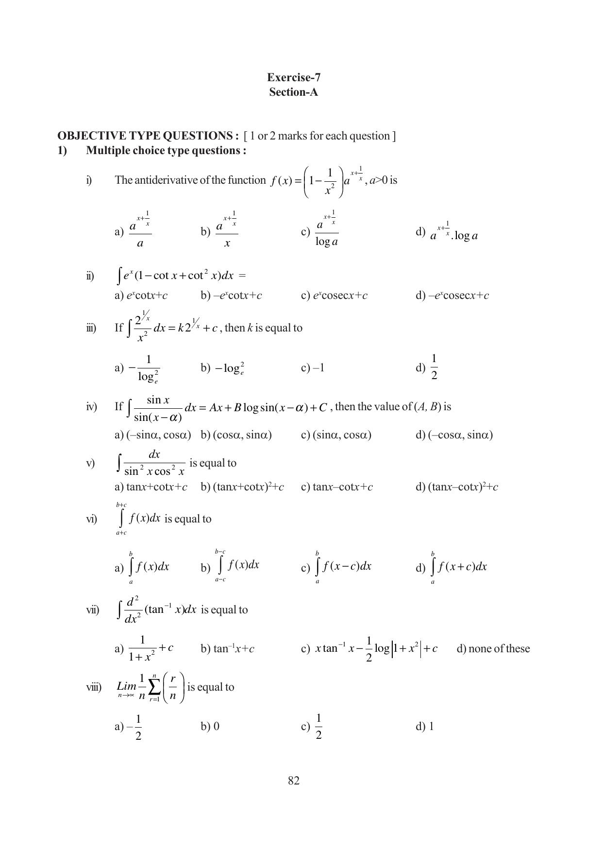 Tripura Board Class 12 Mathematics English Version Workbooks - Page 82