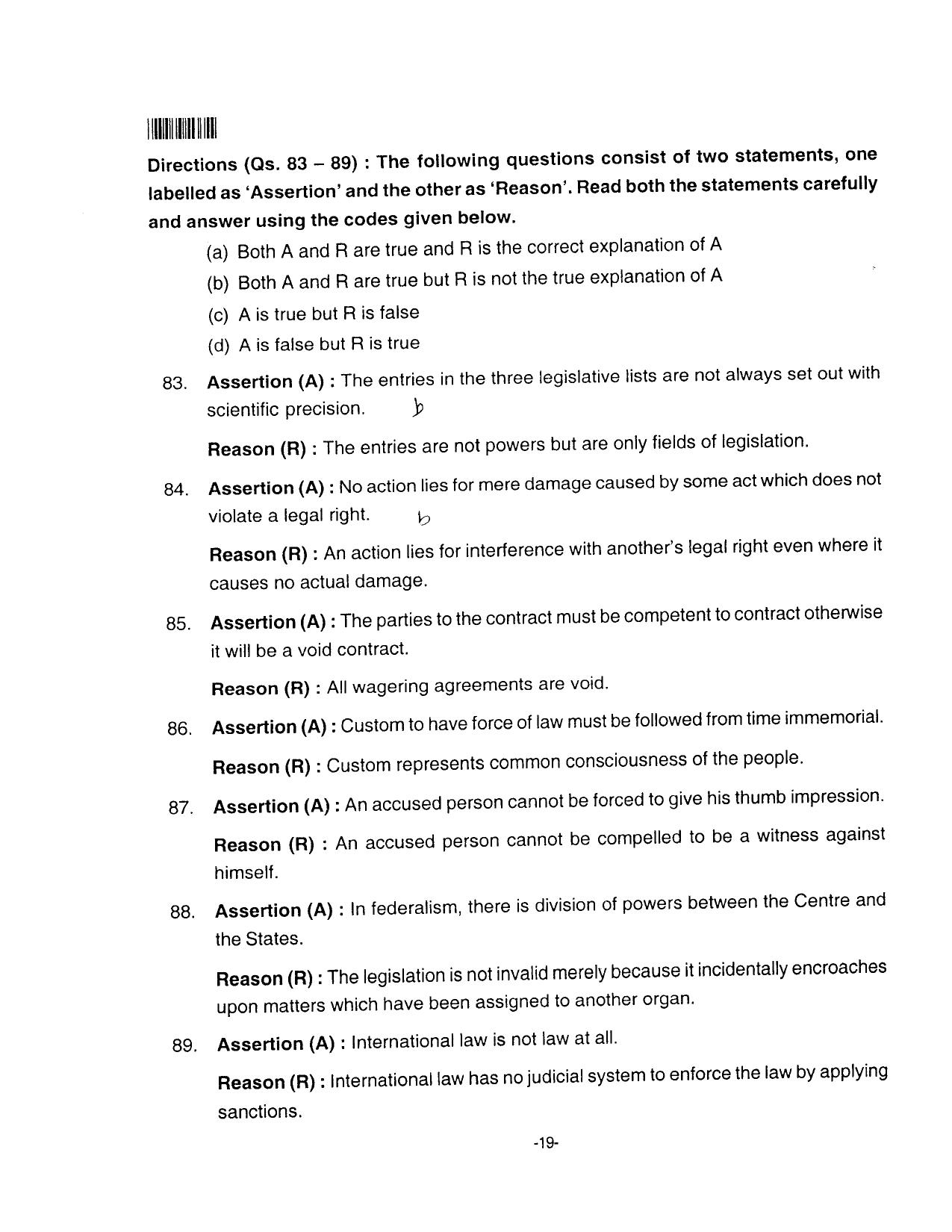 AILET 2016 Question Paper for BA LLB - Page 19