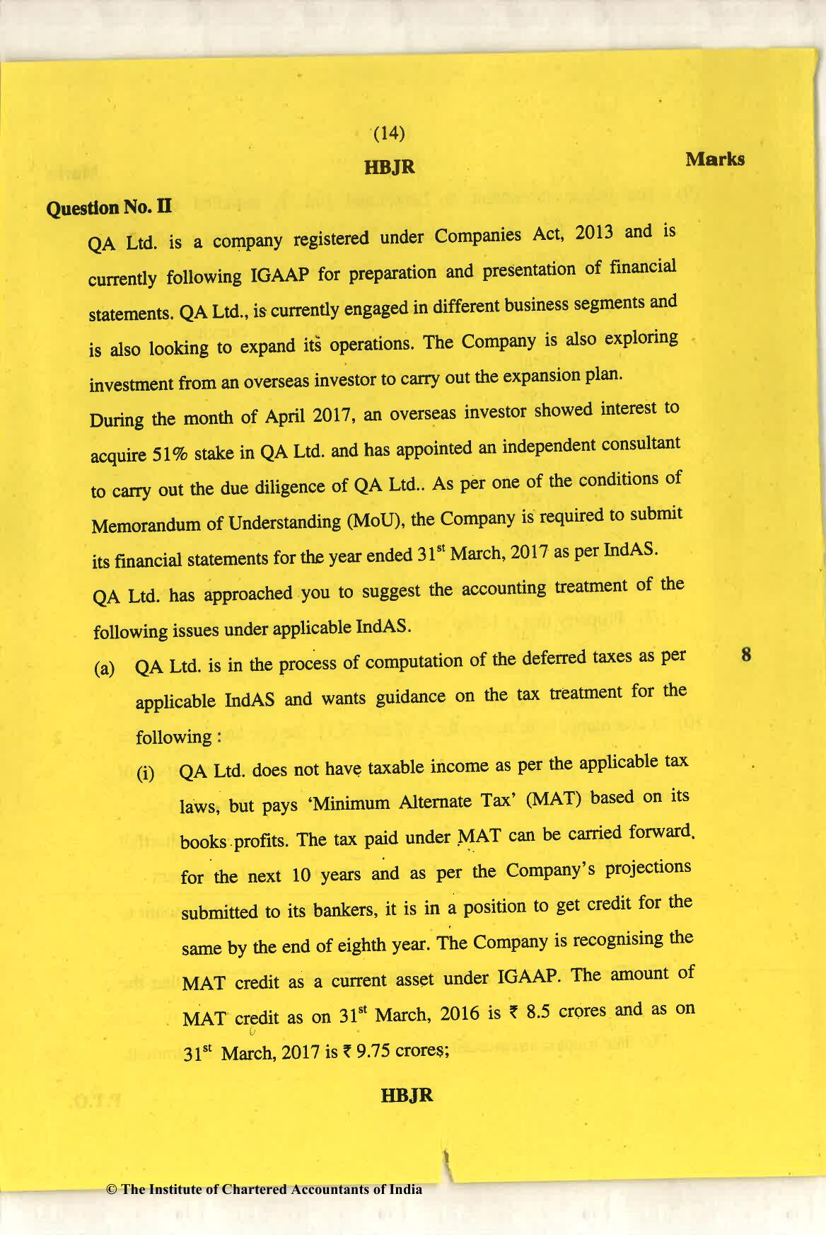 CA Final May 2018 Question Paper - Paper 6E – Global Financial Reporting Standards - Page 14