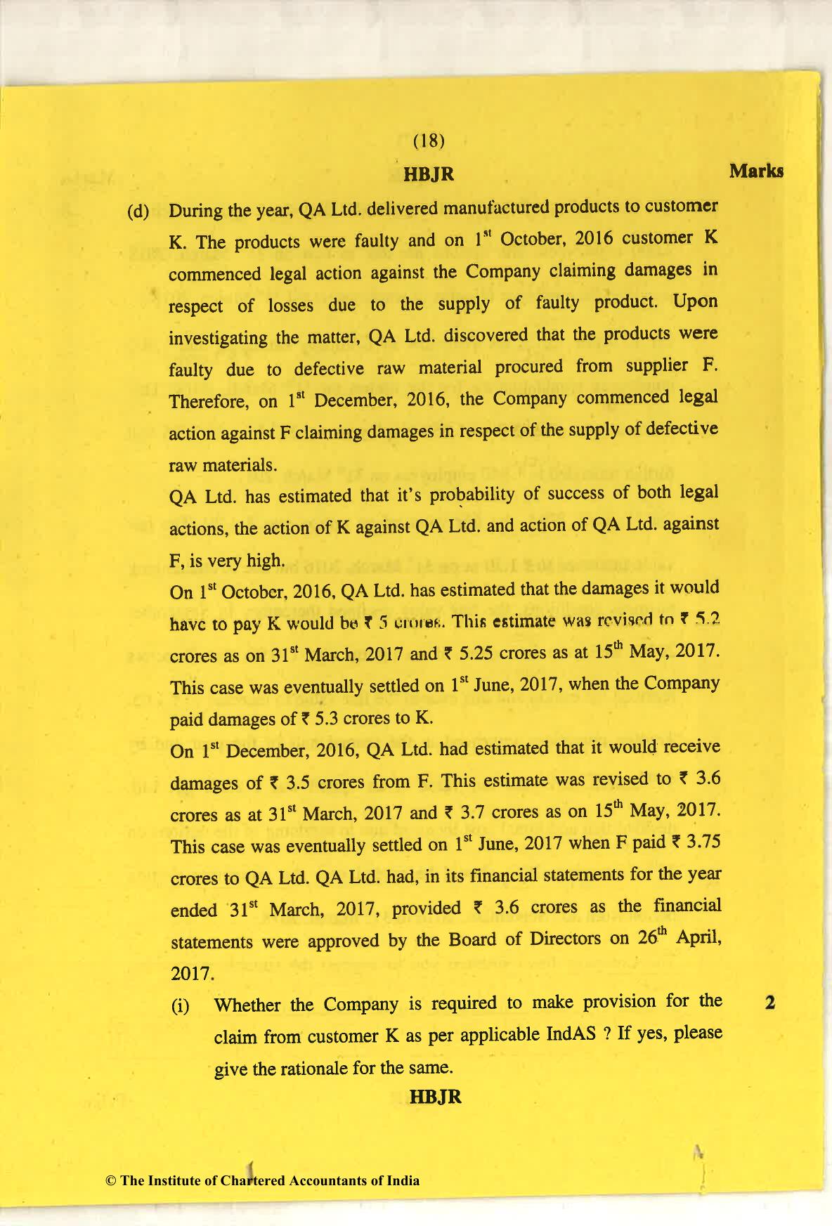 CA Final May 2018 Question Paper - Paper 6E – Global Financial Reporting Standards - Page 18