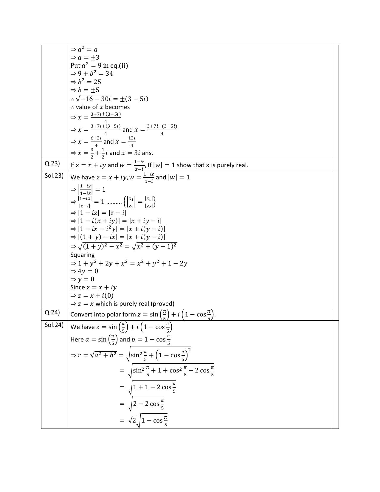 CBSE Worksheets for Class 11 Mathematics Complex Numbers and Quadratic Equation Assignment 2 - Page 5