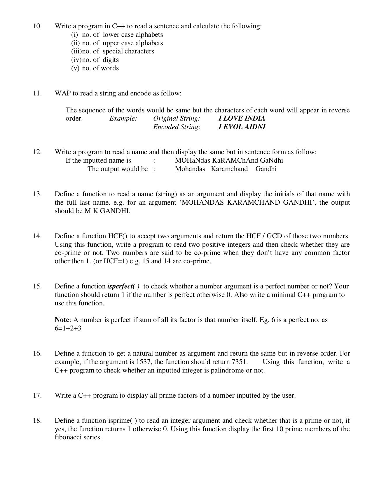 CBSE Worksheets for Class 11 Computer Science List of C++ Programs Assignment - Page 2
