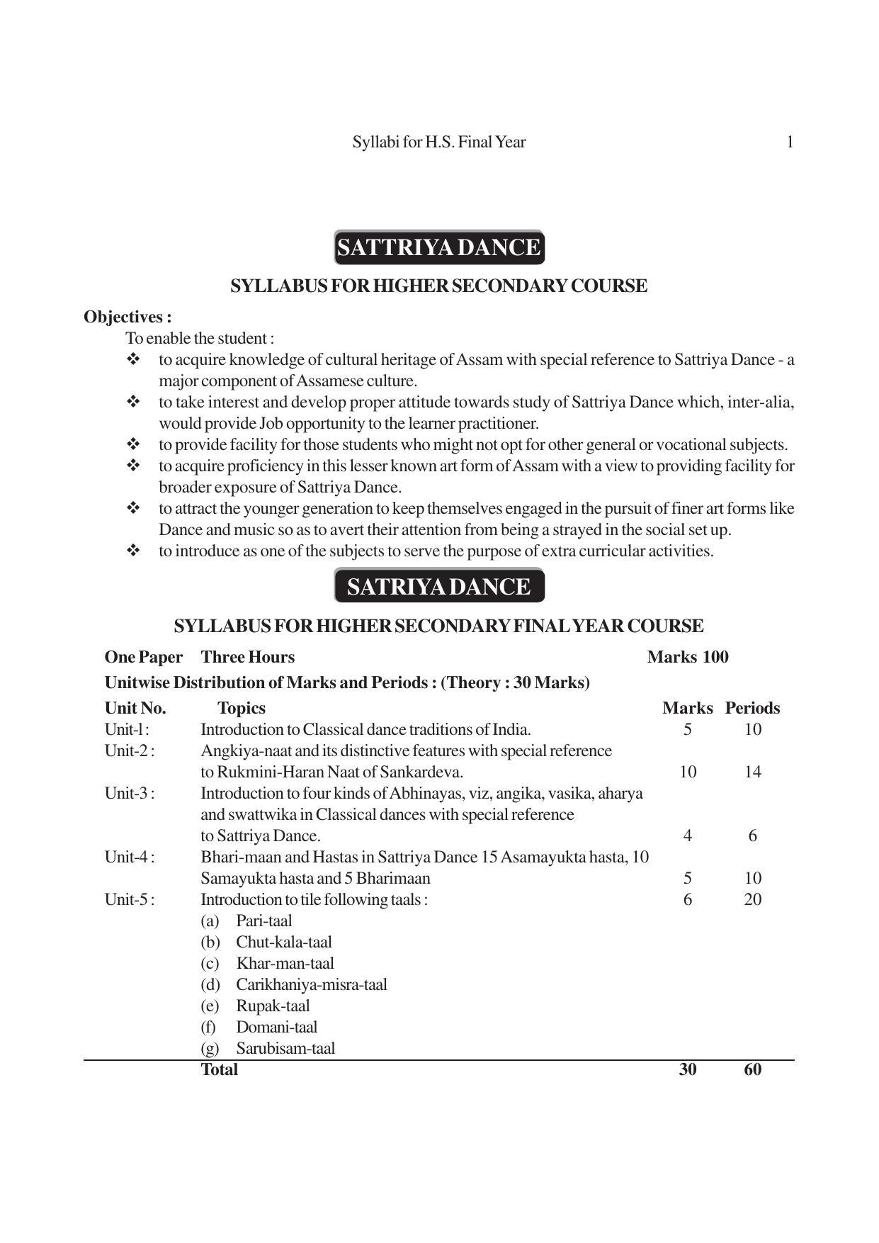 AHSEC 2nd Year Sattriya Dance Syllabus - Page 1