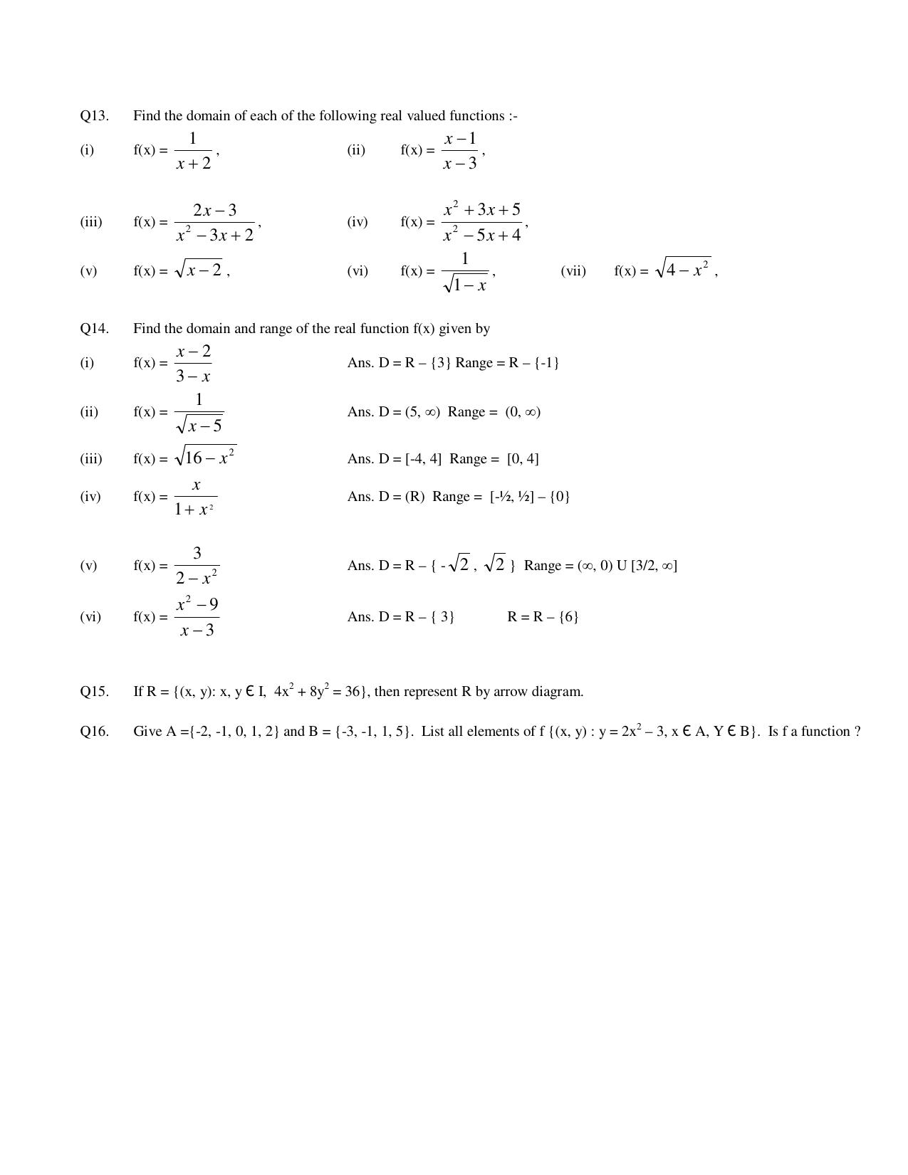 CBSE Worksheets for Class 11 Mathematics Relations and Functions Assignment - Page 2