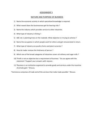 CBSE Worksheets for Class 11 Business Studies Nature And Purpose Of Business Assignment