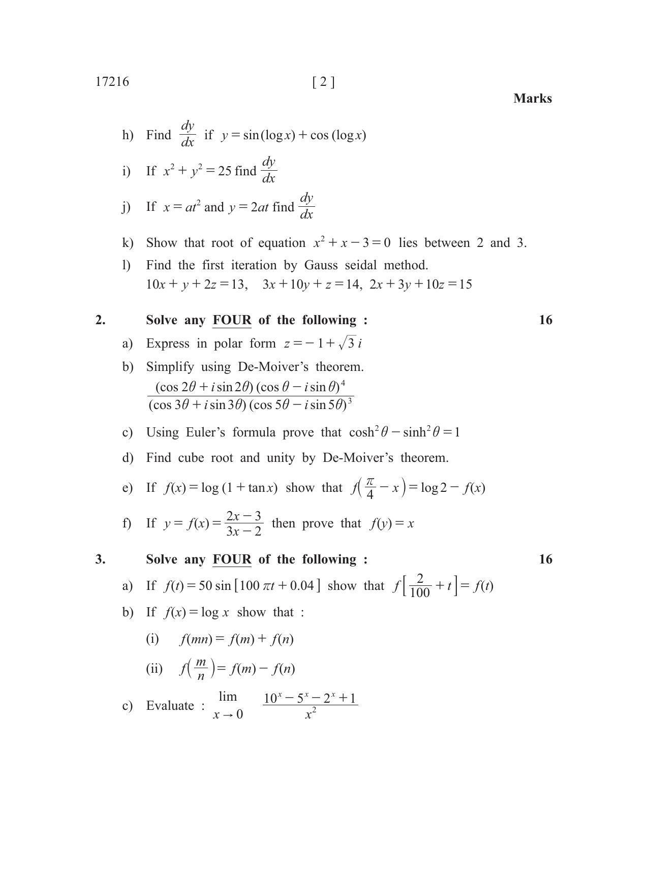 MSBTE Winter Question Paper 2019 - Engineering Mathematics - Page 2