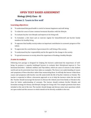 CBSE Worksheets for Class 11 Biology OTBA Topics and Notes Assignment