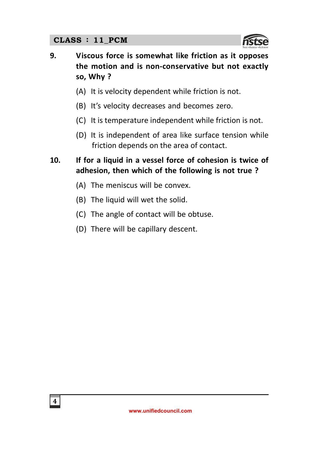2023 Class 11 PCM NSTSE Sample Question Papers - Page 4