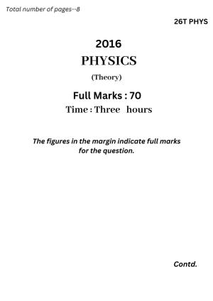 Assam HS 2nd Year Physics 2016 Question Paper