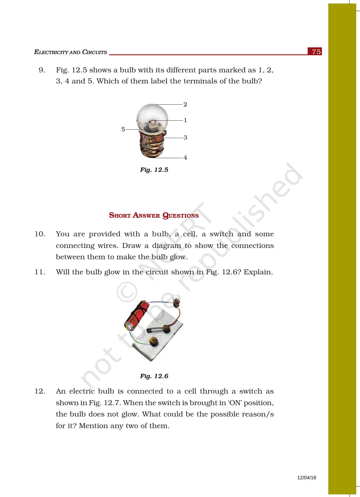 NCERT Exemplar Book For Class 6 Science Chapter 12-Electricity And Circuits