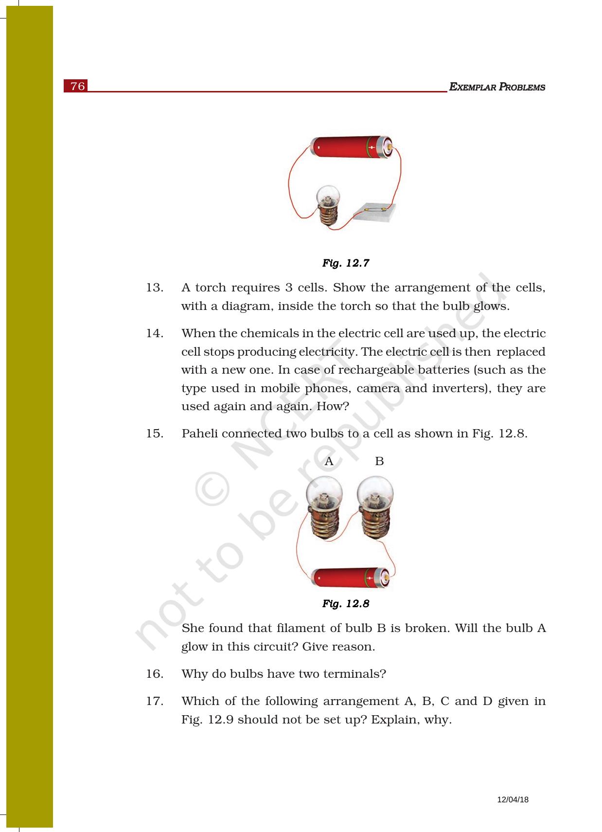 NCERT Exemplar Book For Class 6 Science Chapter 12-Electricity And Circuits