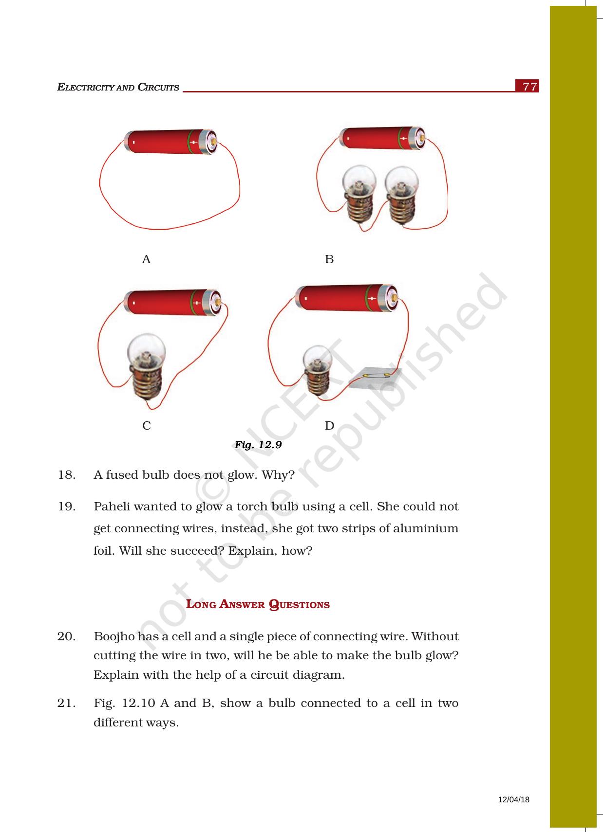 NCERT Exemplar Book For Class 6 Science Chapter 12-Electricity And Circuits