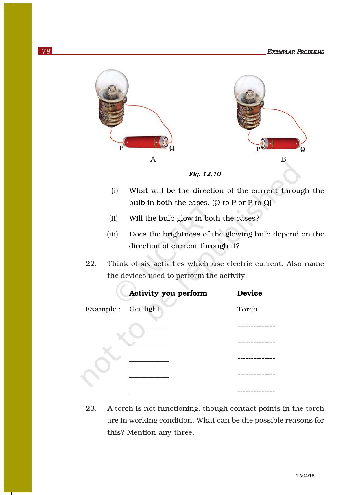 NCERT Exemplar Book For Class 6 Science Chapter 12-Electricity And Circuits