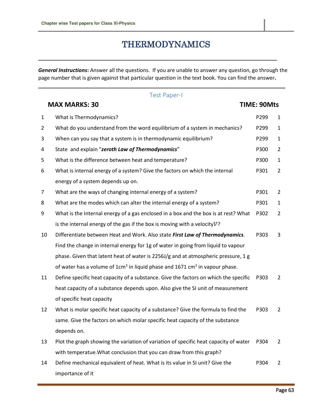 CBSE Worksheets for Class 11 Physics Thermodynamics Assignment 1 - Page 1