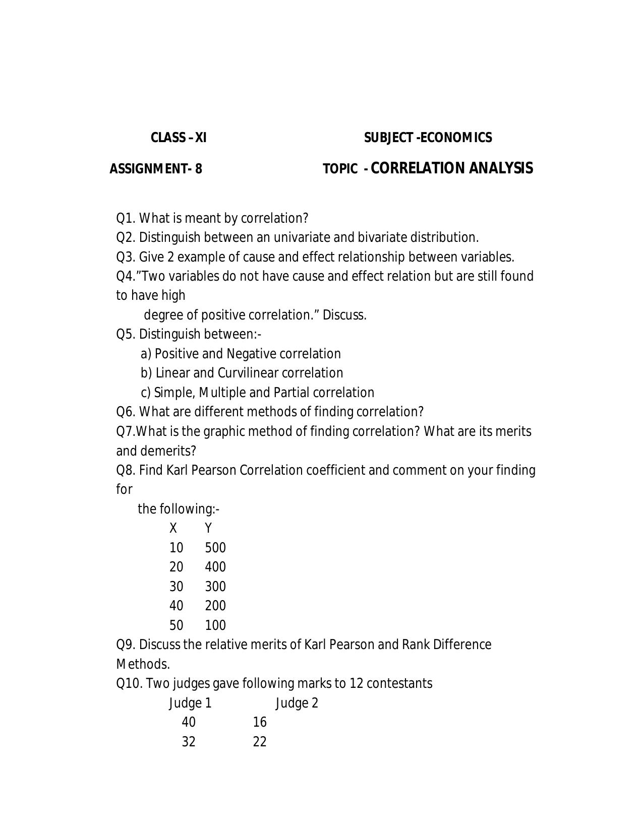 CBSE Worksheets for Class 11 Economics Assignment 8 - Page 1