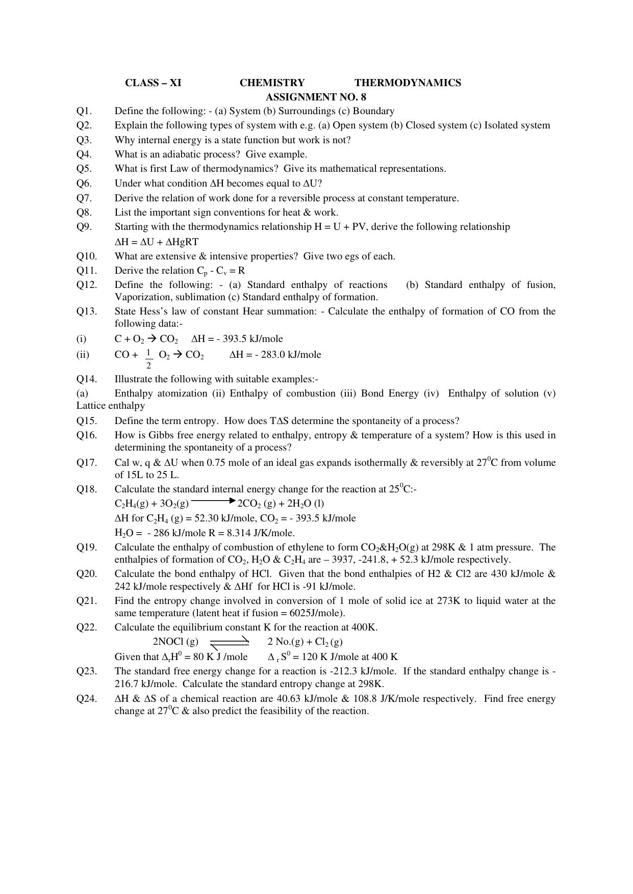 CBSE Worksheets for Class 11 Chemistry Assignment 9 - Page 1
