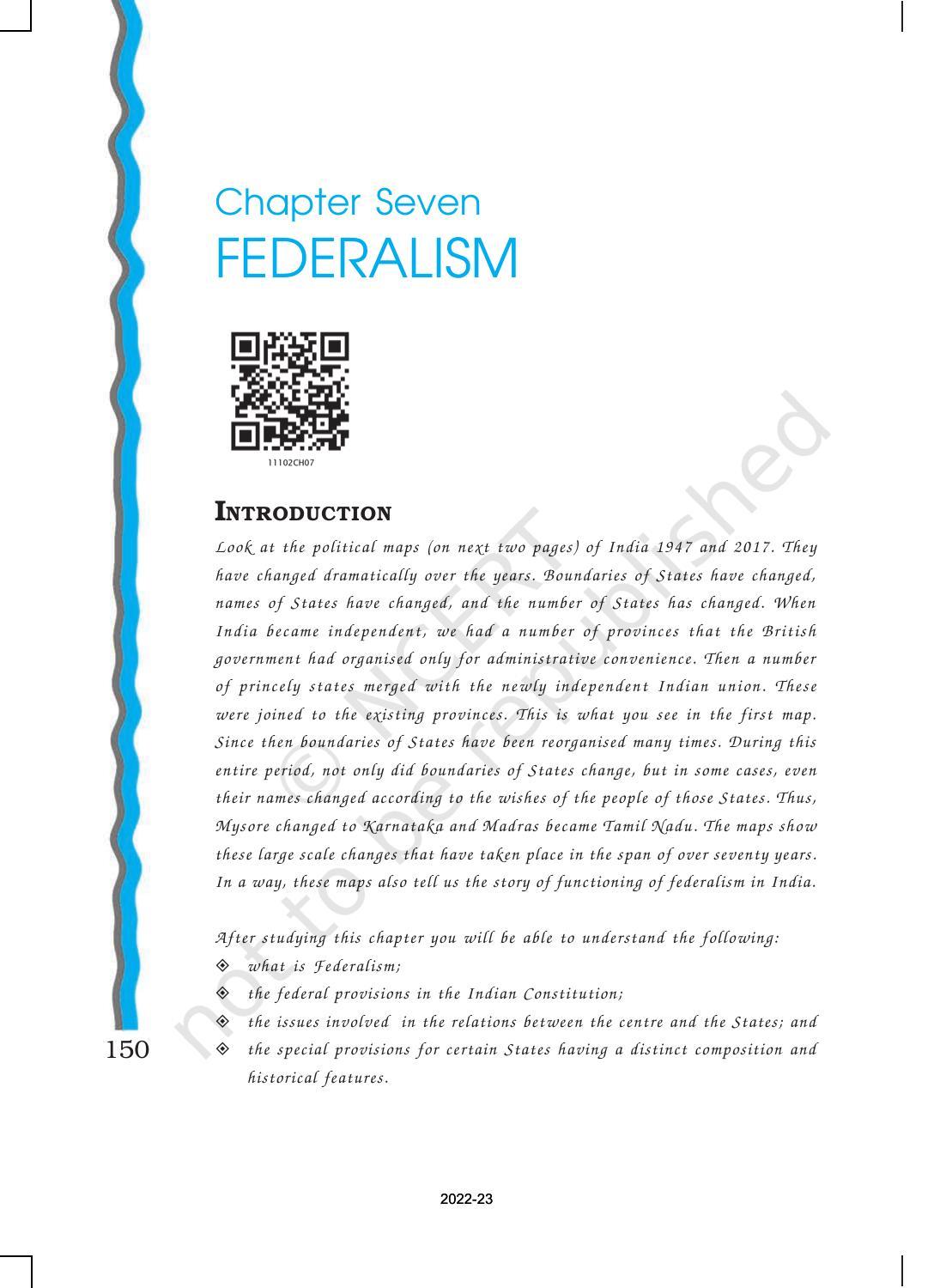 NCERT Book for Class 11 Political Science (Indian Constitution at Work) Chapter 7 Federalism - Page 1