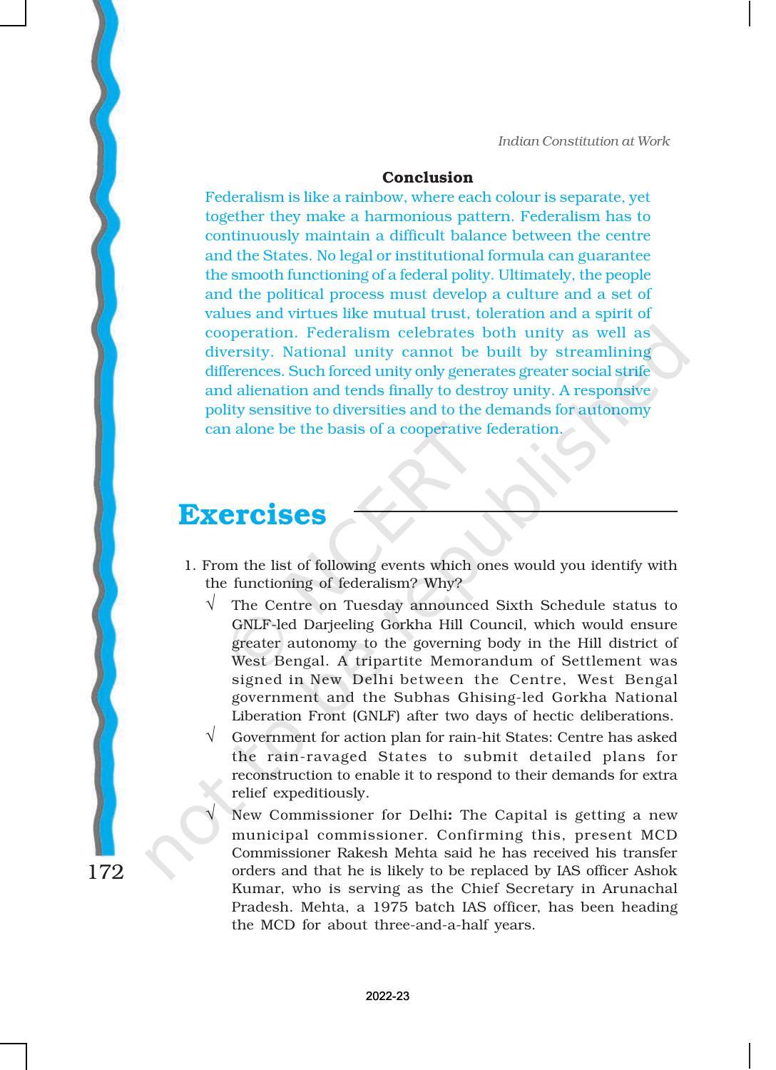 NCERT Book for Class 11 Political Science (Indian Constitution at Work) Chapter 7 Federalism - Page 23