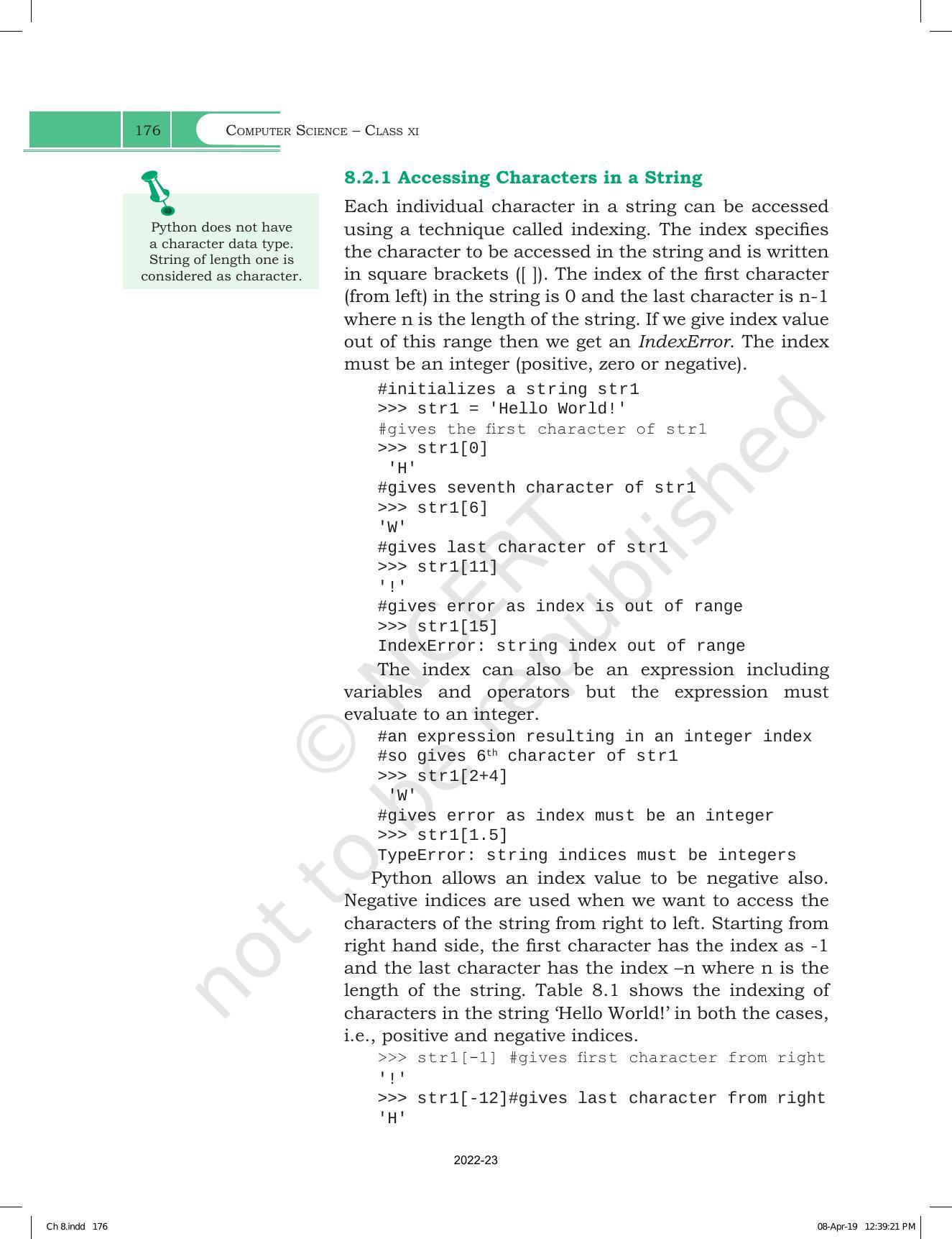 NCERT Book for Class 11 Computer Science Chapter 8 Strings - Page 2