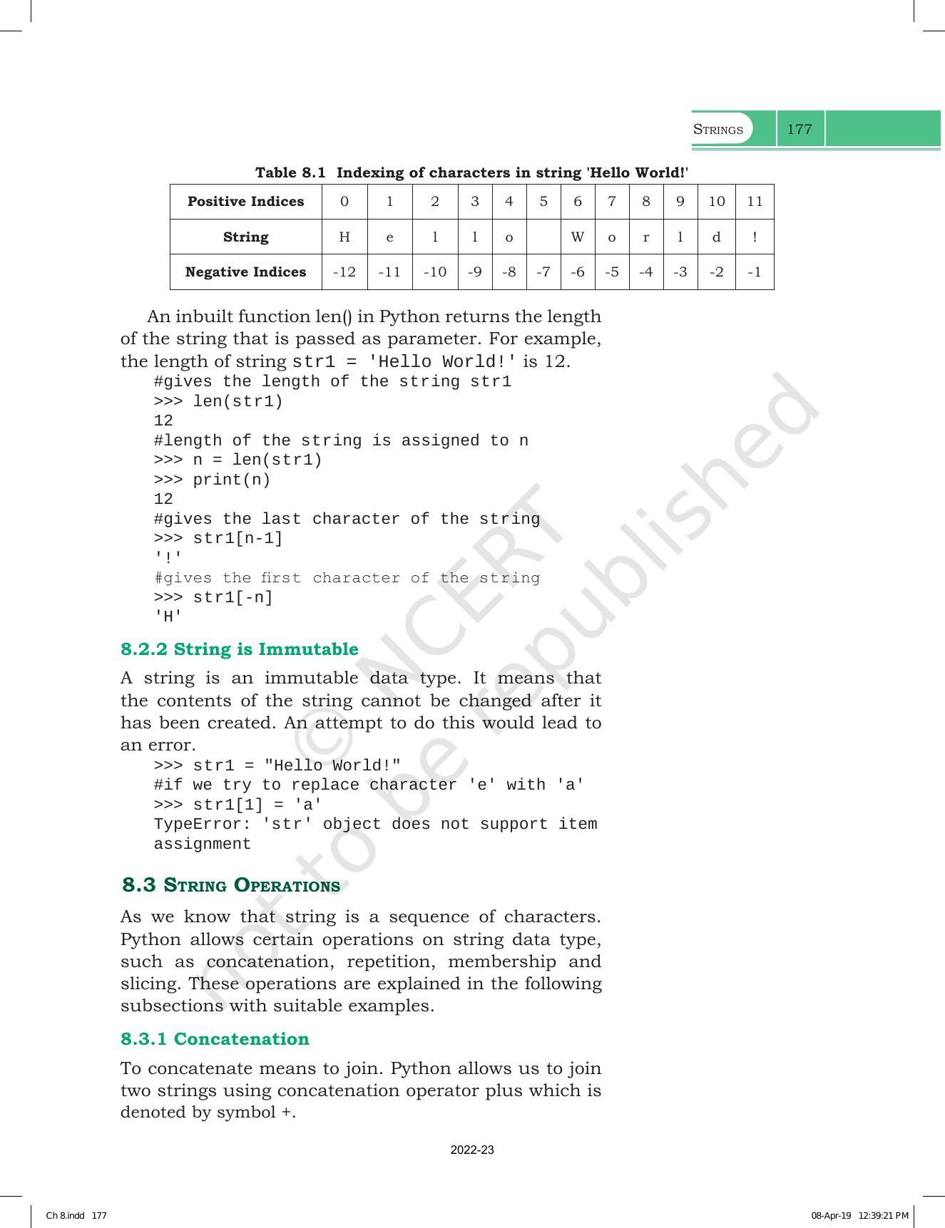 NCERT Book for Class 11 Computer Science Chapter 8 Strings - Page 3
