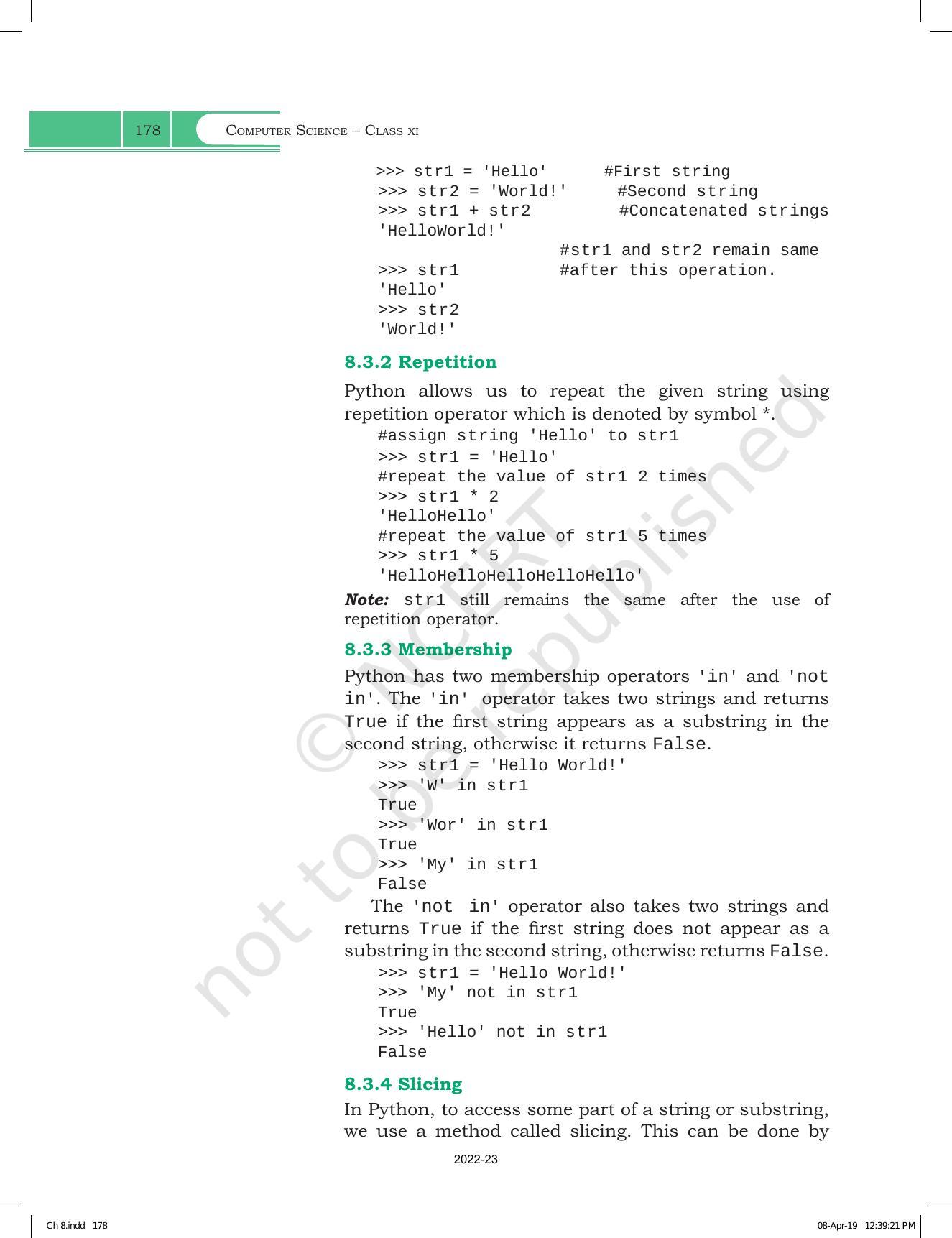 NCERT Book for Class 11 Computer Science Chapter 8 Strings - Page 4