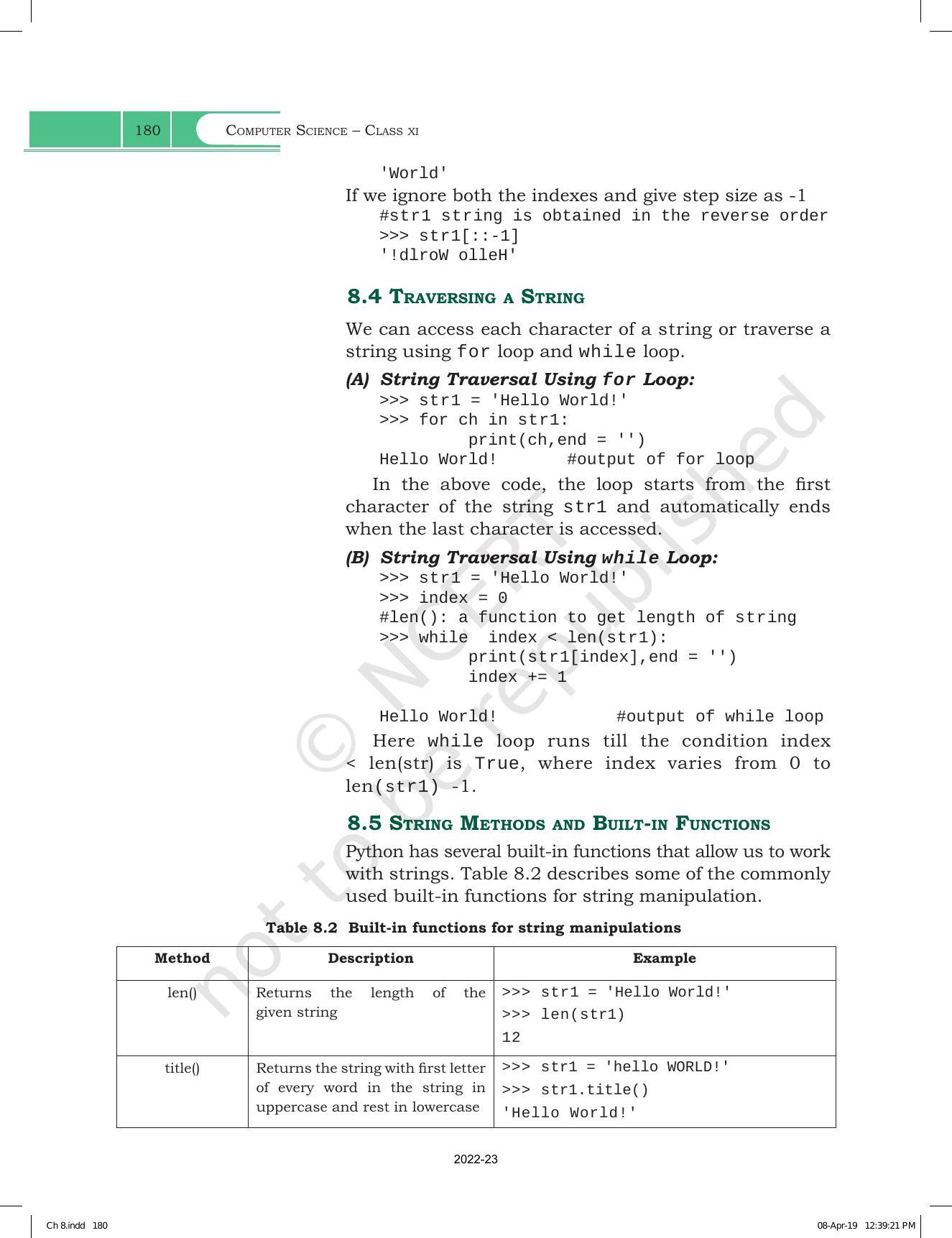 NCERT Book for Class 11 Computer Science Chapter 8 Strings - Page 6