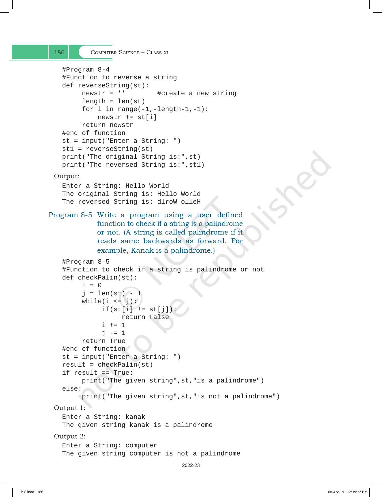 NCERT Book for Class 11 Computer Science Chapter 8 Strings - Page 12