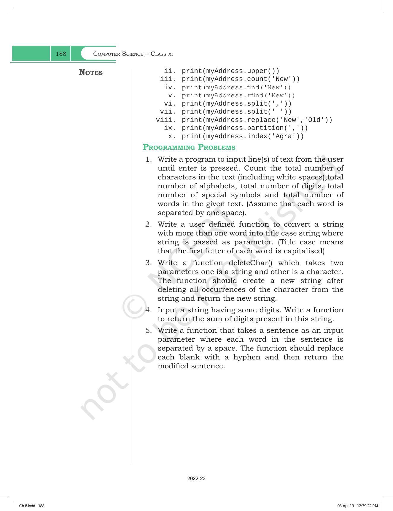 NCERT Book for Class 11 Computer Science Chapter 8 Strings - Page 14